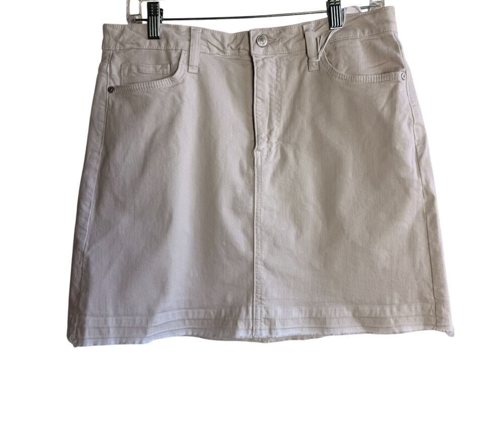 Just Black Denim A-Line Mini Skirt NWT Oat Beige Neutral Large Raw Released Hem